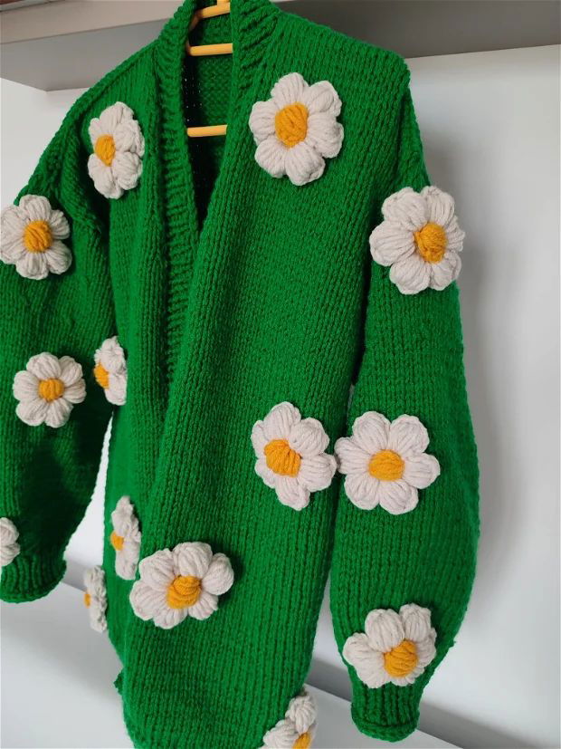 Cardigan verde cu flori