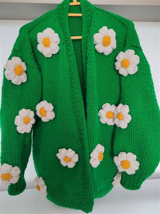 Cardigan verde cu flori