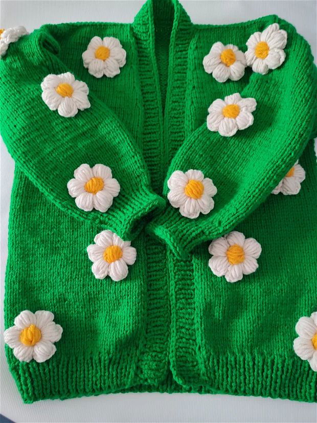 Cardigan verde cu flori