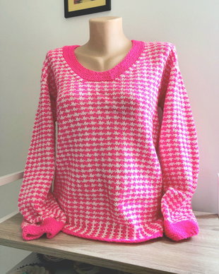 Bluza tricotata manual din amestec lână roz Pink alb