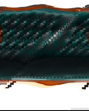 Sofa Chippendale din lemn mahon cu tapiterie catifea verde