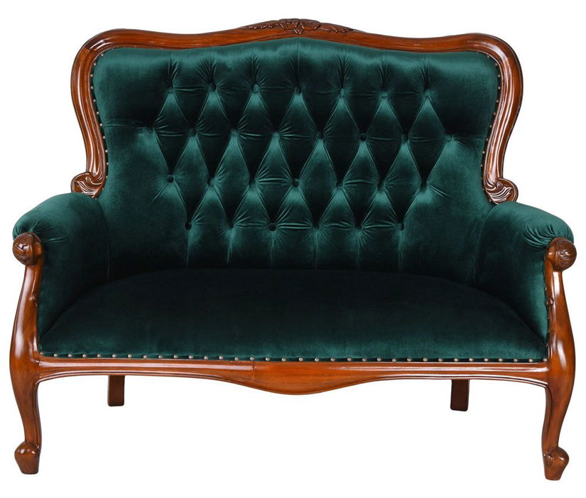 Sofa Chippendale din lemn mahon cu tapiterie catifea verde