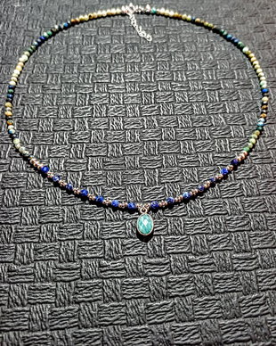 Colier argint amazonit lapis lazuli azurit charm nuante gradient minimalist boho chic trendy - Transport gratuit