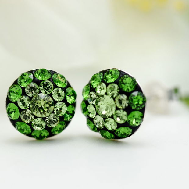 Cercei Swarovski Chaton Ball Green  Argint 925