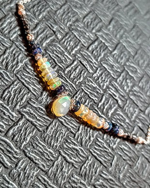 Colier argint opal de foc etiopian diamante brute negre lant argint minimalist boho chic trendy - Transport gratuit