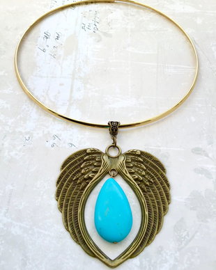 Colier vintage aripi inger & turcoaz