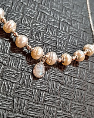 Colier argint perle naturale de cultura piatra lunii charm lant argint minimalist boho chic trendy - Transport gratuit