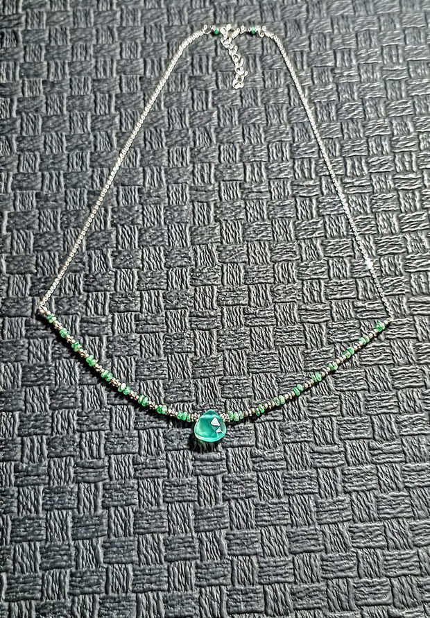 Colier argint smarald onix verde lant argint brioleta heishi minimalist boho chic trendy