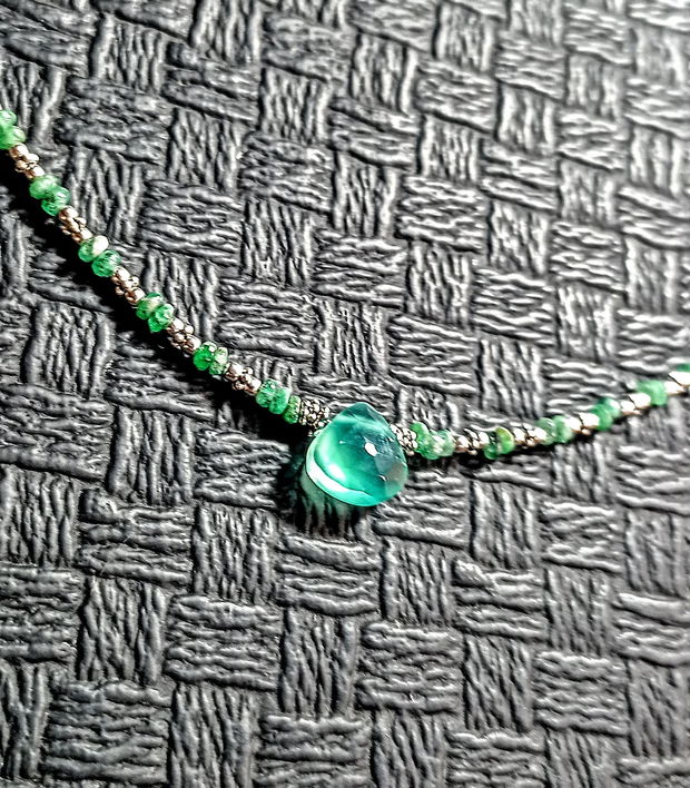 Colier argint smarald onix verde lant argint brioleta heishi minimalist boho chic trendy