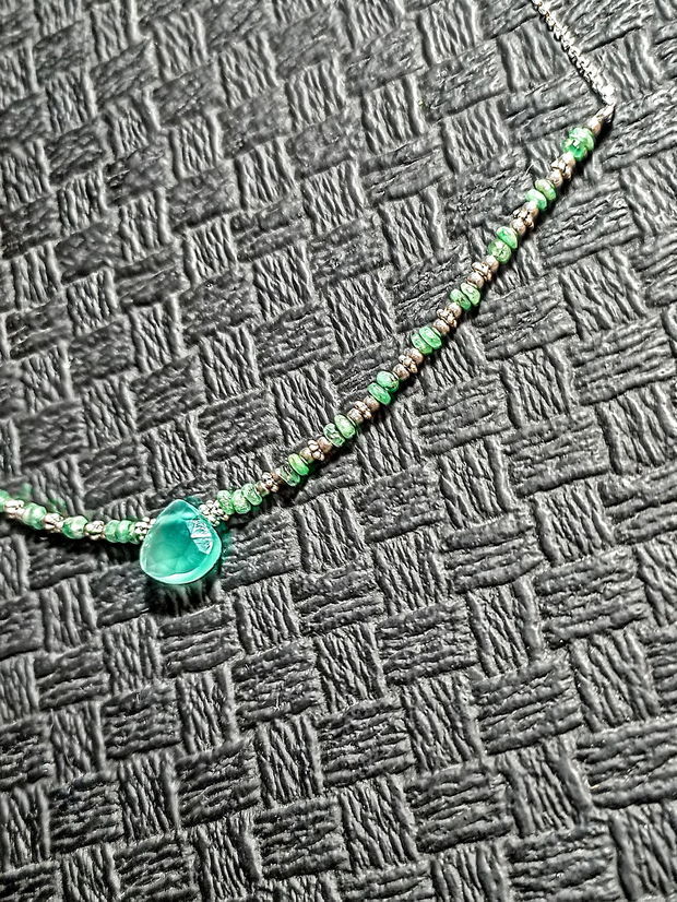 Colier argint smarald onix verde lant argint brioleta heishi minimalist boho chic trendy