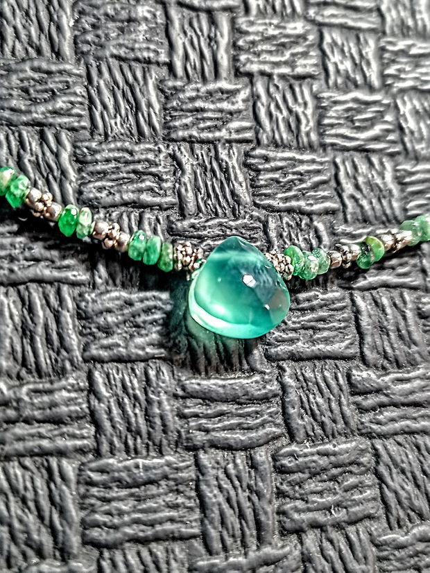 Colier argint smarald onix verde lant argint brioleta heishi minimalist boho chic trendy