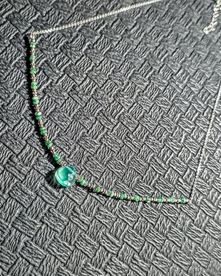 Colier argint smarald onix verde lant argint brioleta heishi minimalist boho chic trendy