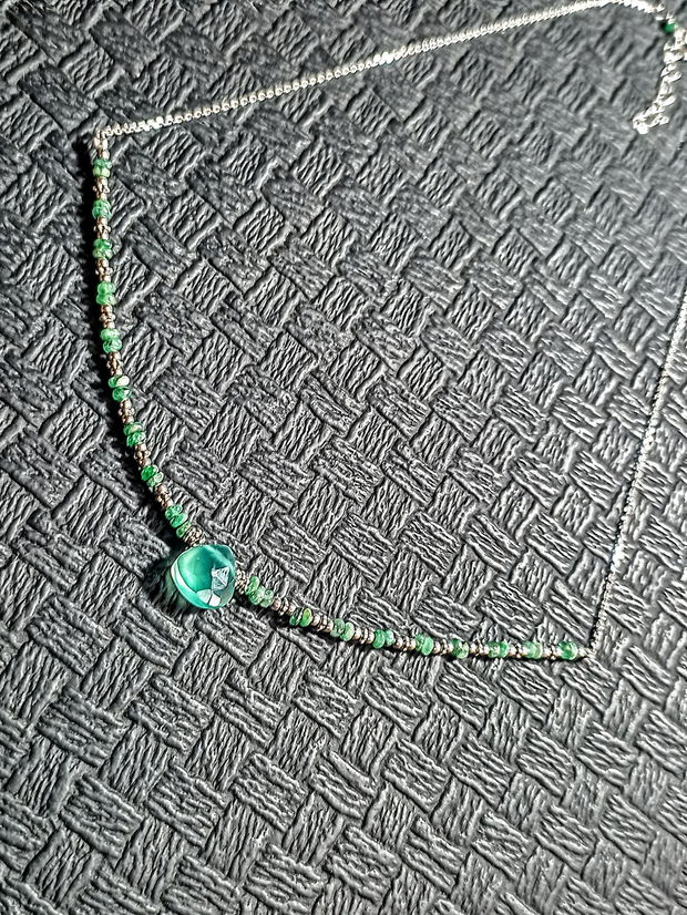 Colier argint smarald onix verde lant argint brioleta heishi minimalist boho chic trendy