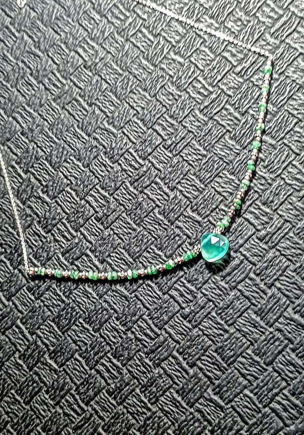 Colier argint smarald onix verde lant argint brioleta heishi minimalist boho chic trendy