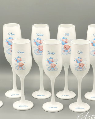 Pahare personalizate pentru botez cu tematica Ursulețul cu Baloane