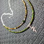 Colier argint X2 crom diopsid granat verde lant charm  frunza argint minimalist boho chic trendy - Transport gratuit