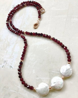 Colier CHOKER Granat & perle baroc