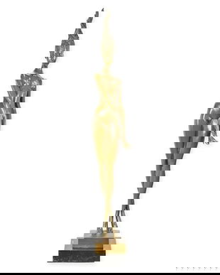 Nud modern-statueta din bronz cu soclu din marmura