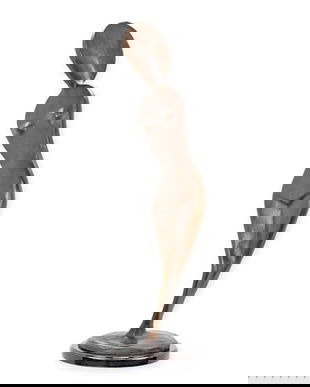 Nud modern-statueta din bronz cu soclu din marmura