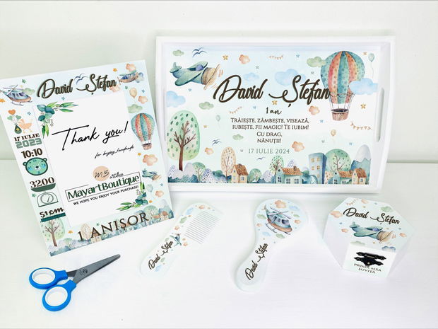 Set aniversar personalizat 1 anisor - Dream World - Tavita mot si accesorii