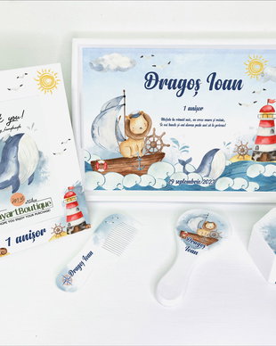 Set aniversar personalizat 1 anisor - Leul Marinar - Tavita mot si accesorii