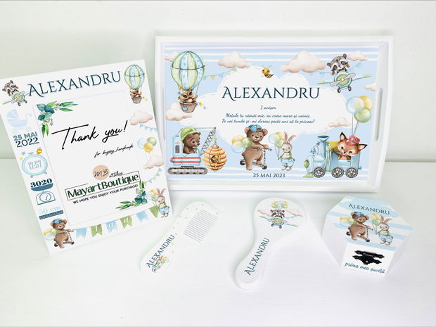 Set aniversar personalizat 1 anisor - My Little Boy - Tavita mot si accesorii