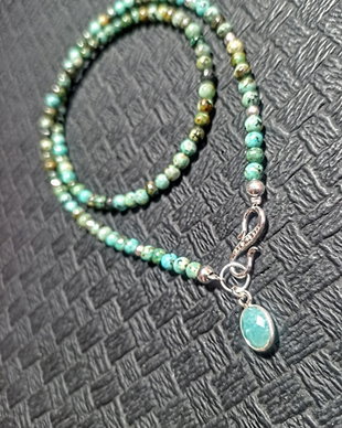 Colier argint turcoaz natural african amazonit charm boho chic trendy - Transport gratuit