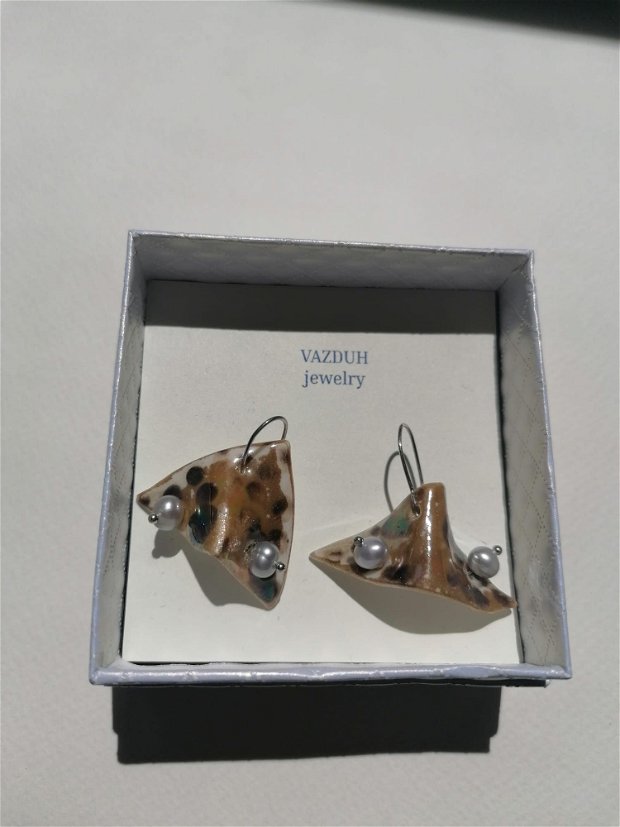 The mermaid earrings- cercei din portelan cu tortita- Gold (model 2)