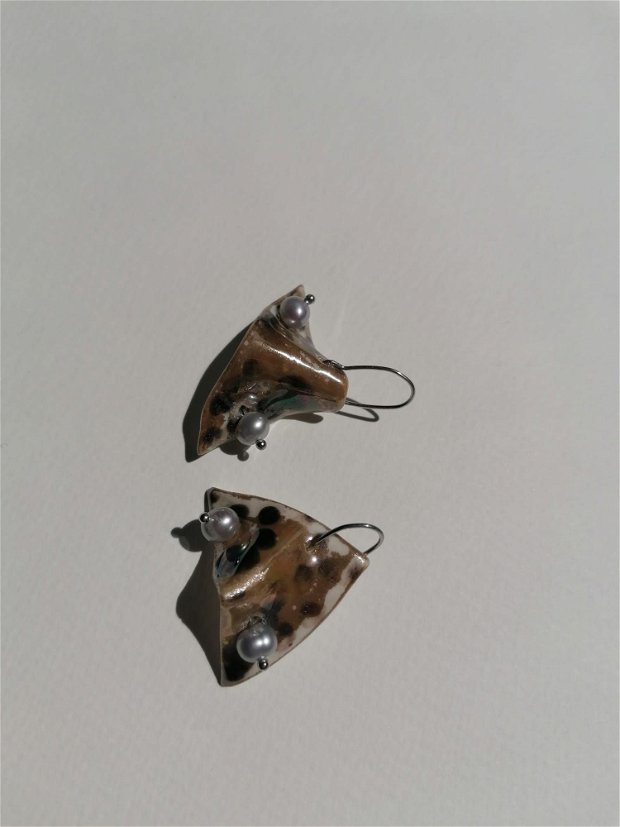 The mermaid earrings- cercei din portelan cu tortita- Gold (model 2)