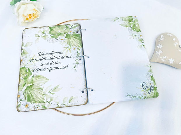 Guest book din lemn - Boho Green Flora