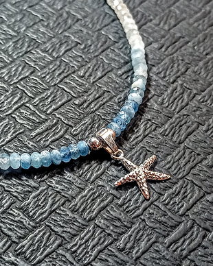 Colier argint acvamarin lant charm stea de mare argint gradient degrade nuante minimalist boho chic trendy - Transport gratuit