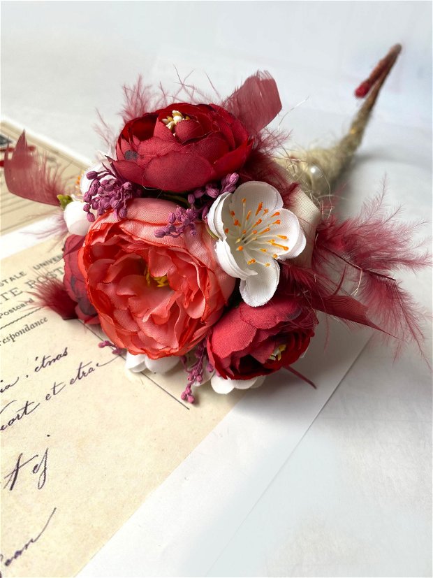 Buchet domisoara de onoare・Buchet handmade din flori artificiale・Buchet cu flori roz・Decoratiune nunta
