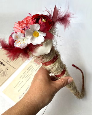 Buchet domisoara de onoare・Buchet handmade din flori artificiale・Buchet cu flori roz・Decoratiune nunta