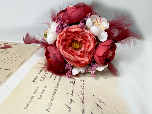 Buchet domisoara de onoare・Buchet handmade din flori artificiale・Buchet cu flori roz・Decoratiune nunta