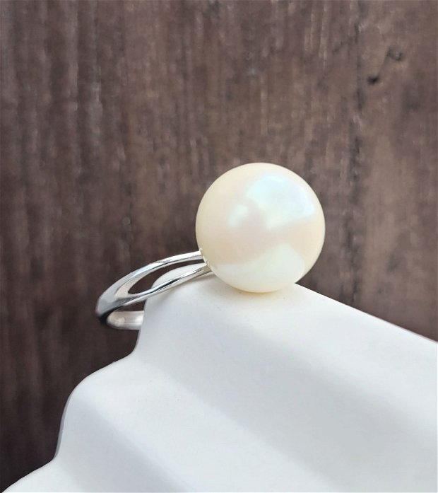 Inel reglabil din argint 92.5 cu Perlă Preciosa iridescent 12 mm