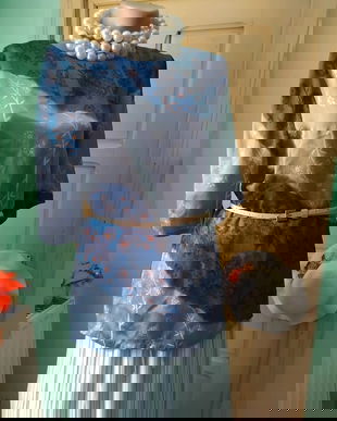 Bluza din mătase naturala gri-albastru petrol