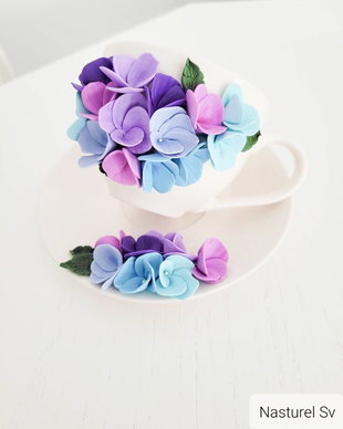 Set (cana si farfurie): Hortensii