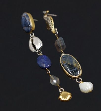 Sea Calling Cercei asimetrici, statement, din argint 925,lapis, perle si abalone