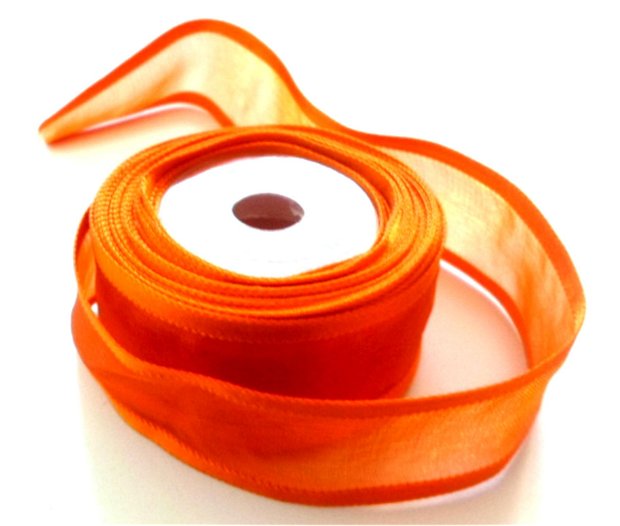 Panglica satin ribbon portocaliu inchis transparent  cu margini portocaliu inchis mat