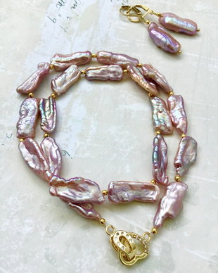 Colier perle baroc Biwa lila rose prafuit
