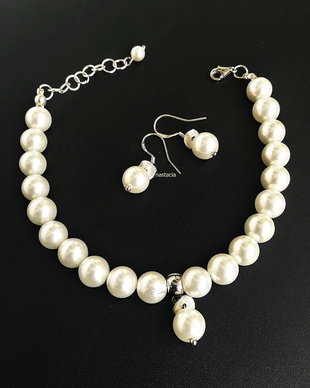 set argint 925 si perle naturale seashell albe