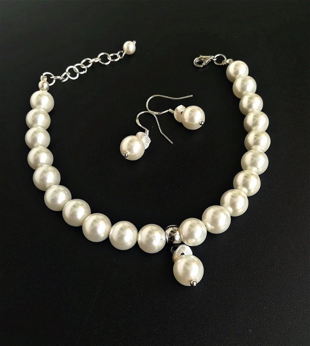 set argint 925 si perle naturale seashell albe