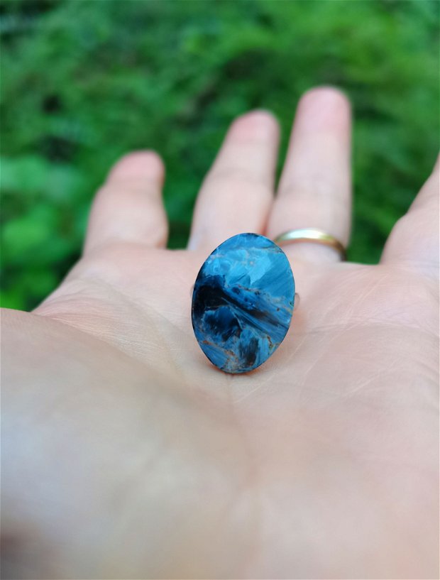 Inel Pietersit si Argint 925 - IN1362 - Inel albastru reglabil, inel pietre semipretioase, cadou iubita, cadou prietena, cadou sotie, cristale vindecatoare, cristaloterapie, cristale de colectie
