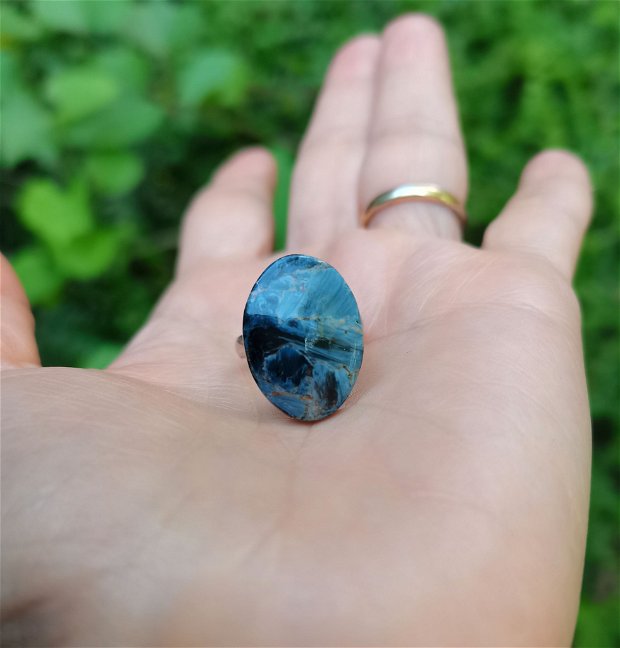 Inel Pietersit si Argint 925 - IN1362 - Inel albastru reglabil, inel pietre semipretioase, cadou iubita, cadou prietena, cadou sotie, cristale vindecatoare, cristaloterapie, cristale de colectie