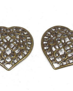 Pandantiv filigranat, bronz, inimioara, 22x21 mm