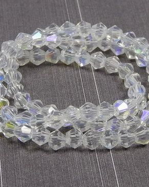 Cristale din sticla, biconice, 4 mm, transparente, lucioase, AB-D13