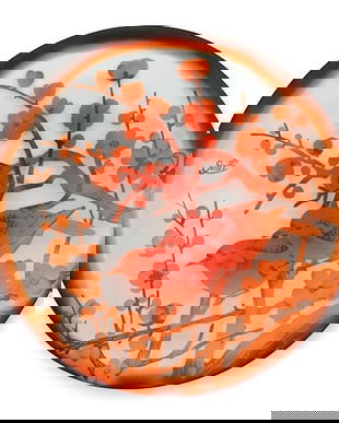 Bol din sticla cameo decorat cu vrabii