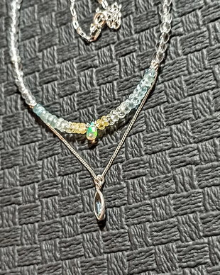 Colier argint topaz opal de foc etiopian acvamarint nuante gradient lant argint minimalist boho chic trendy - Transport gratuit