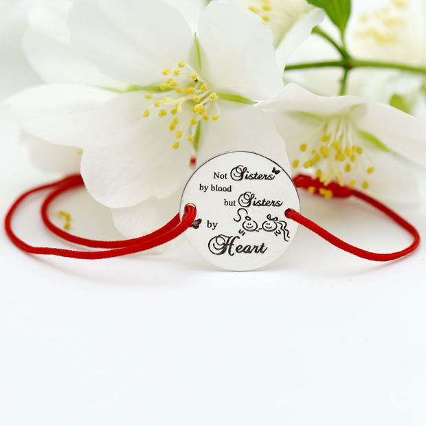 Bratara reglabila cu banut personalizat - Not sister by blood but sister by heart , Argint 925