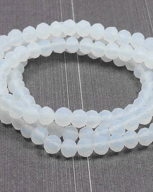 Cristale din sticla, rondelle, 4x3 mm, semiopace, frosted, albe-MD06